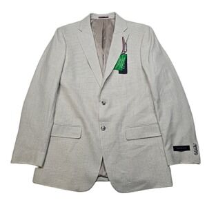 Tommy Hilfiger Tan Check Sport Coat Mens 42L 42‎ White Tan Modern-Fit NEW